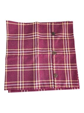 Plaid Button Accent Pillow Cover in Magenta  2 Covers